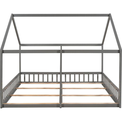 Twin Size House Platform Beds, Two Shared Beds, Gray - Streamdale Furniture