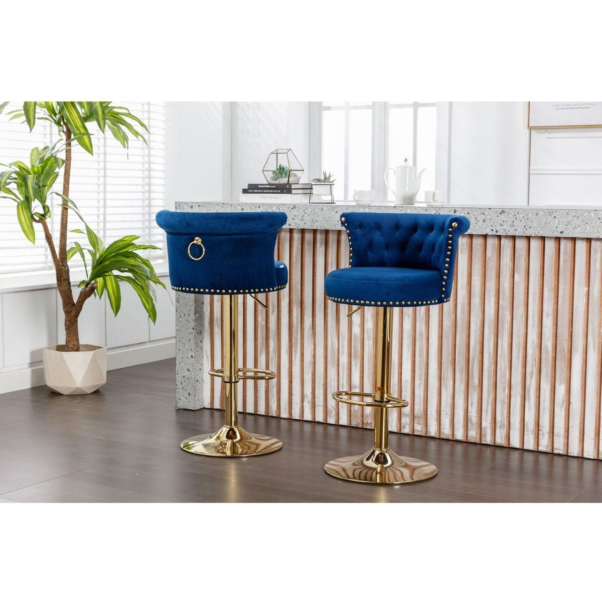 COOLMORE Swivel Bar Stools Set of 2 Adjustable Counter Height Chairs with Footrest for Kitchen, Dining Room 2PC/SET