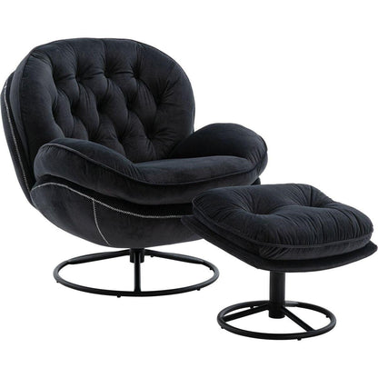 Accent chair TV Chair Living room Chair with Ottoman-BLACK