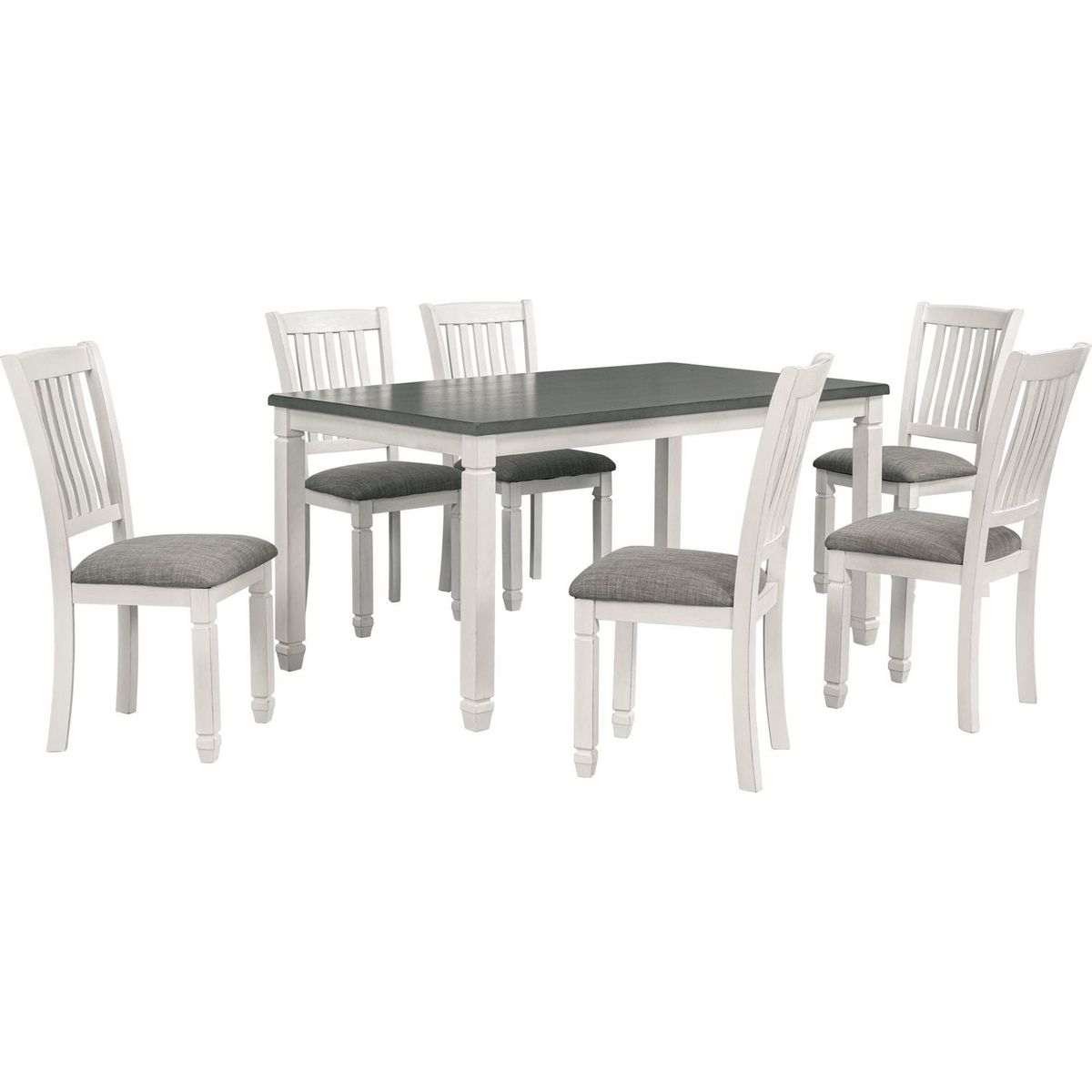 7-Piece Dining Table Set Wood Dining Table and 6 Upholstered Chairs with Shaped Legs for Dining Room/Living Room Furniture (Gray+White)