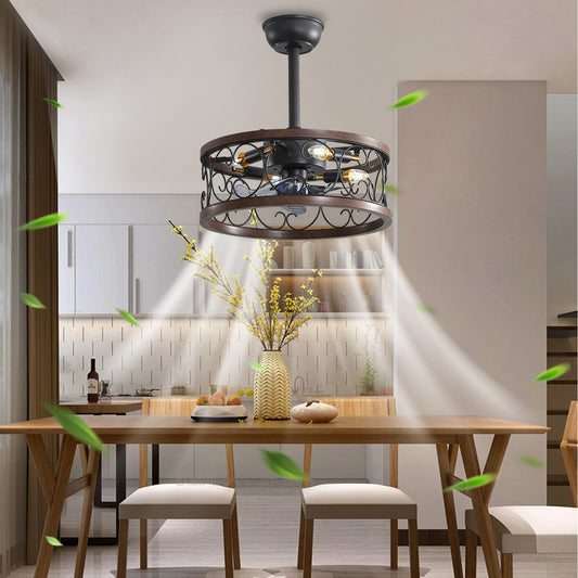 18inch Caged Ceiling Fan with Lights Remote Control for APP