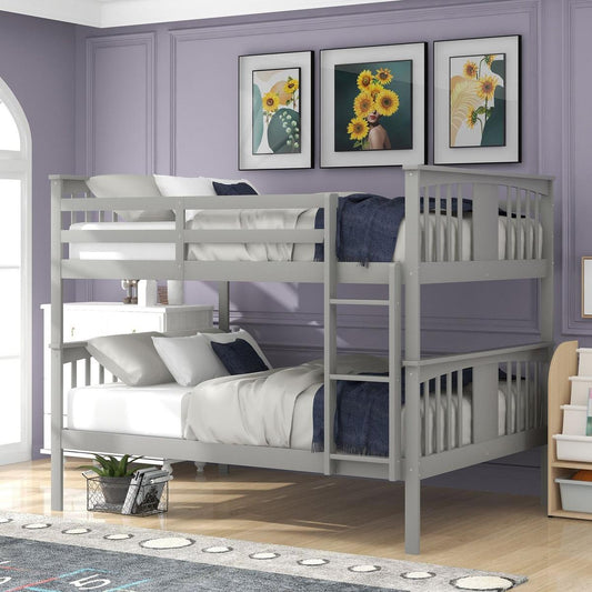 Full over Full Bunk Bed with Ladder for Bedroom, Guest Room Furniture-Gray - Streamdale Furniture