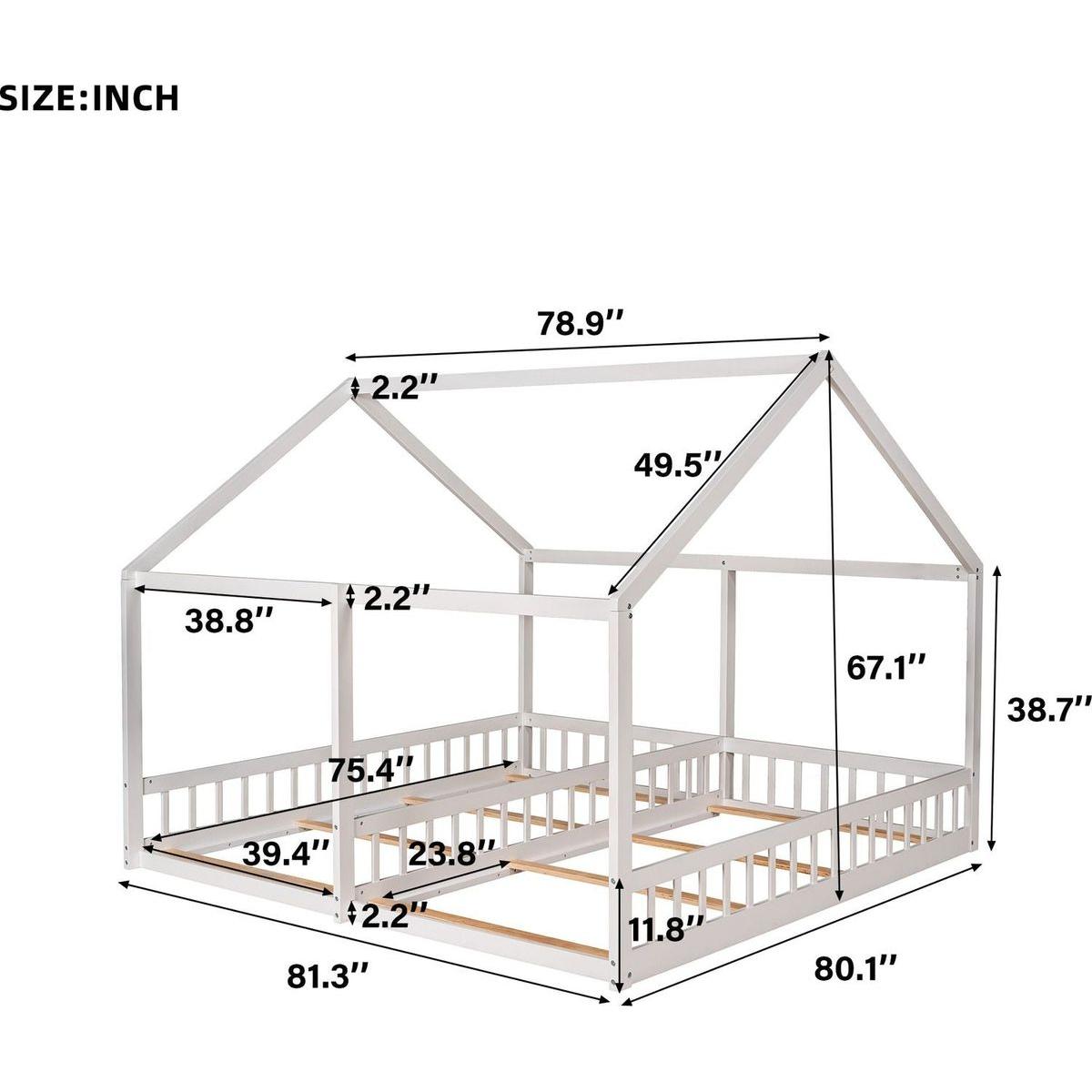 Twin Size House Platform Beds, Two Shared Beds, White