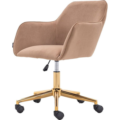 Modern Velvet Fabric Material Adjustable Height 360 revolving Home Office Chair with Gold Metal Legs and Universal Wheels for Indoor,Light Coffee Brown