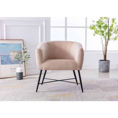 Luxurious Design 1pc Accent Chair Beige Velvet Clean Line Design Fabric Upholstered Metal Legs Stylish Living Room Furniture