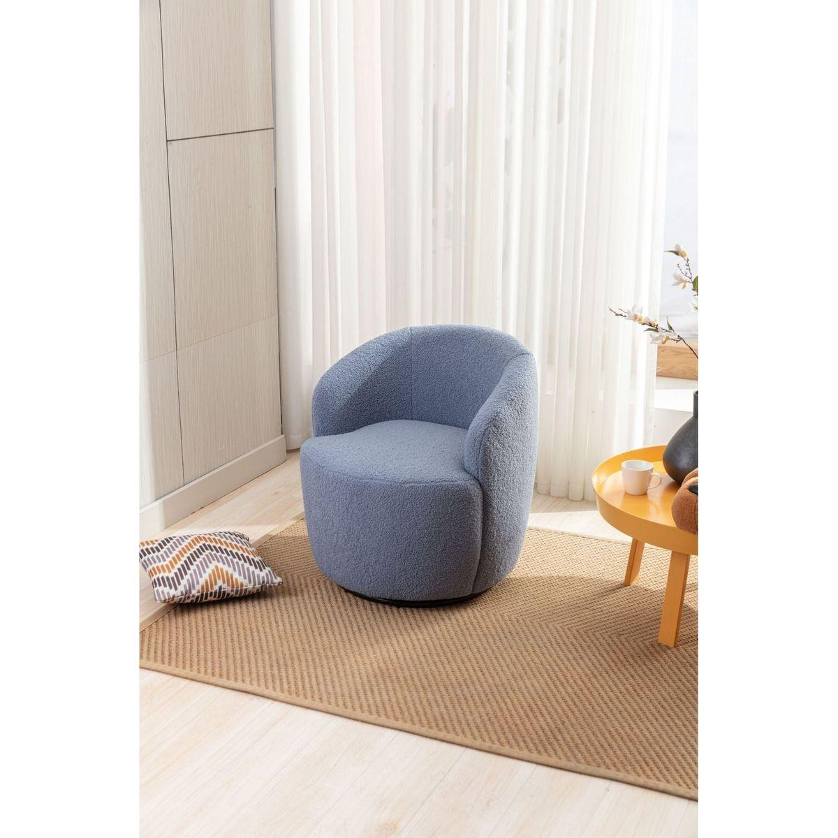 Teddy Fabric Swivel Accent Armchair Barrel Chair With Black Powder Coating Metal Ring, Light Blue