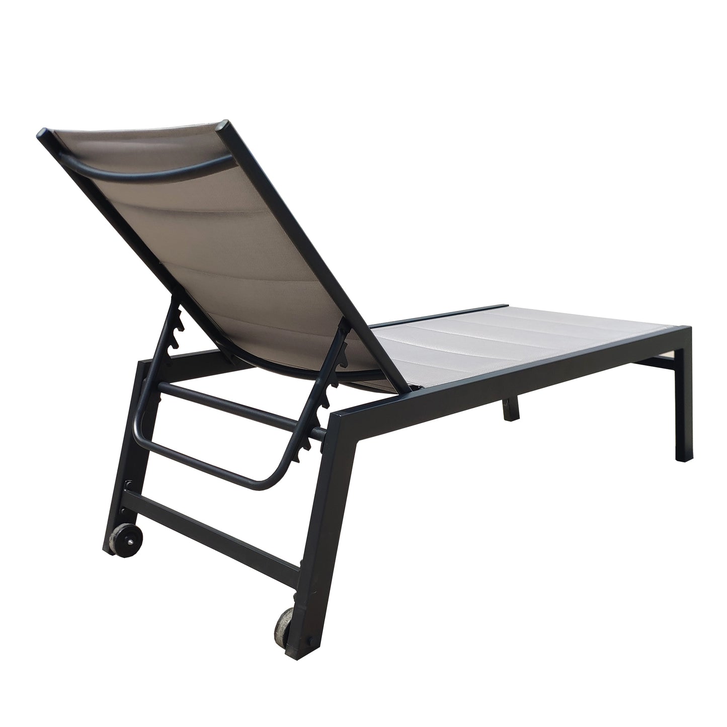 Deluxe Outdoor Chaise Lounge Chair, Five-Position Adjustable Aluminum Recliner, All Weather For Patio, Beach, Yard, Pool (Gray Fabric)