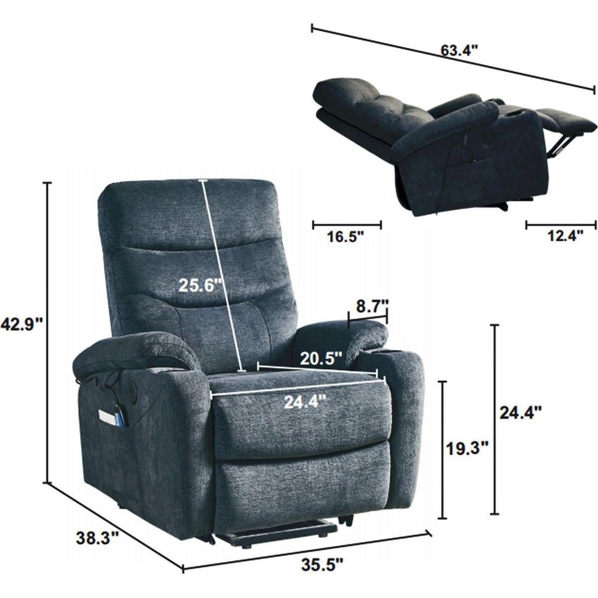 Electric Power Lift Recliner Chair with Massage and Heat for Elderly, 3 Positions, 2 Side Pockets, Cup Holders, USB Charge Ports, High-end Quality Cloth Power Reclining Chair For Living Room.