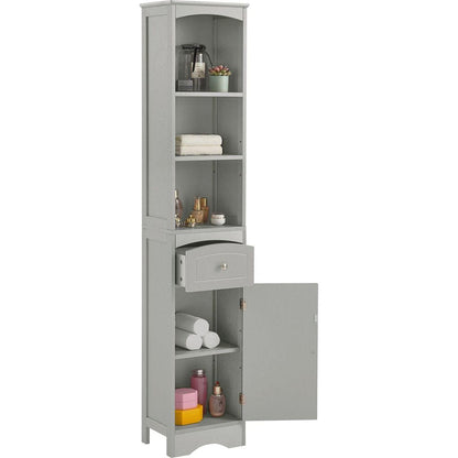 Tall Bathroom Cabinet, Freestanding Storage Cabinet with Drawer, MDF Board, Adjustable Shelf, Grey