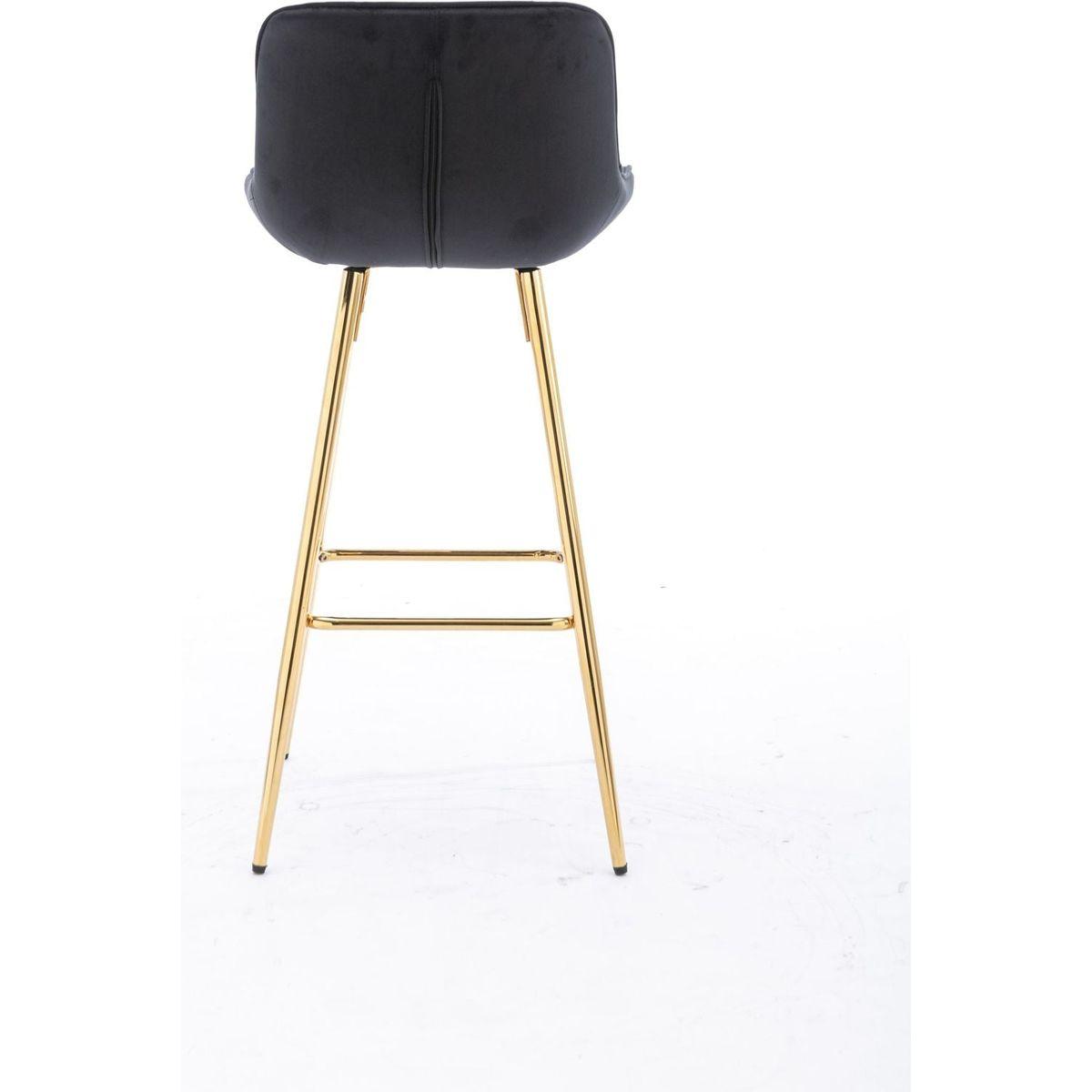26 Inch Set of 2 Bar Stools, with Chrome Footrest Velvet Fabric Counter Stool Golden Leg Simple Bar Stool, BLACK