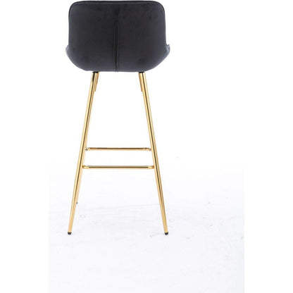 26 Inch Set of 2 Bar Stools, with Chrome Footrest Velvet Fabric Counter Stool Golden Leg Simple Bar Stool, BLACK