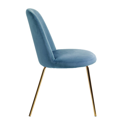 Modern Upholstered Dining Chair Set of 2 with Gold Legs - Blue