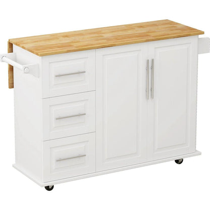 Kitchen Island Cart with 2 Door Cabinet and Three Drawers, 43.31 Inch Width with Spice Rack, Towel Rack (White)