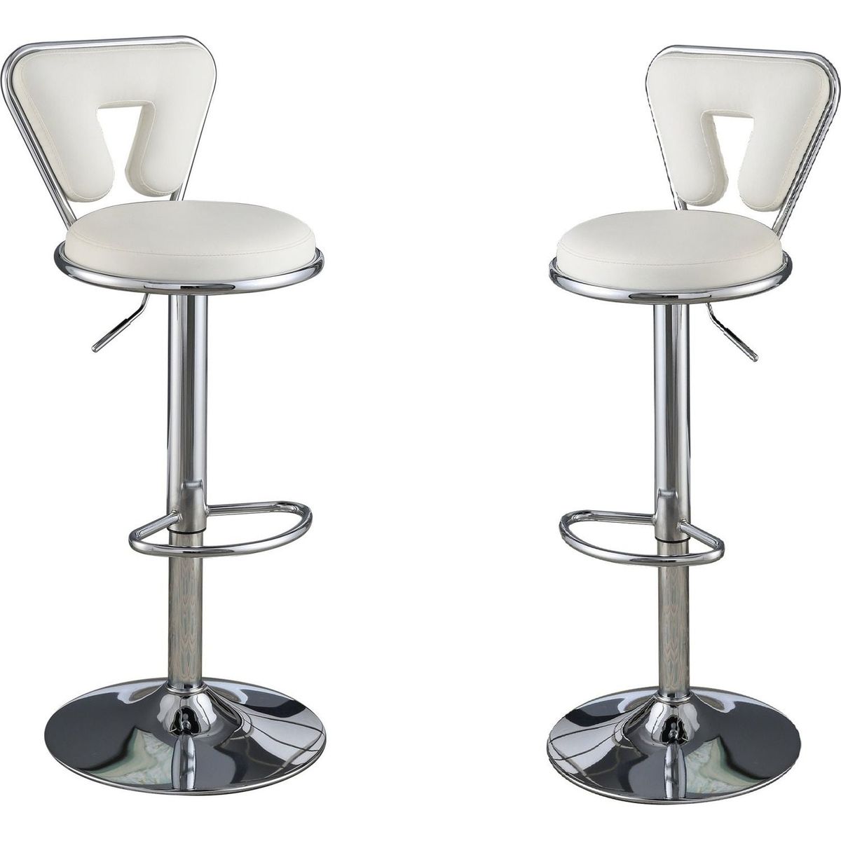 Adjustable Bar stool Gas lift Chair White Faux Leather Chrome Base metal frame Modern Stylish Set of 2 Chairs