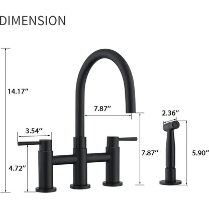 Double Handle Bridge Kitchen Faucet with Side Spray