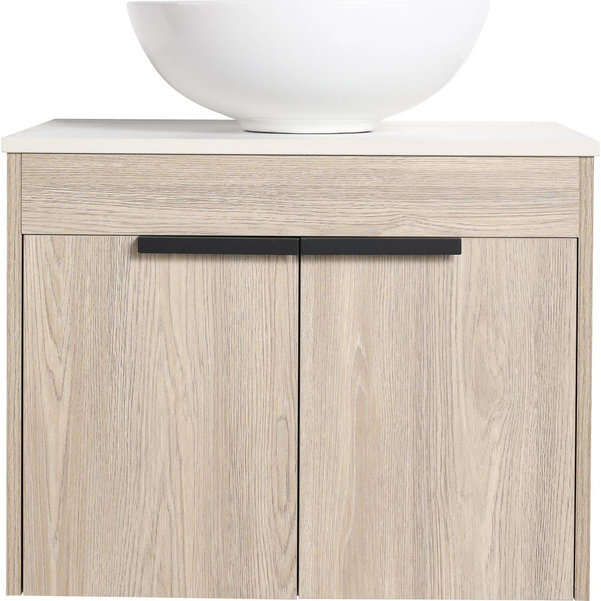 24" Modern Design Float Bathroom Vanity With Ceramic Basin Set, Wall Mounted White Oak Vanity With Soft Close Door, KD-PackingD-Packing Pieces