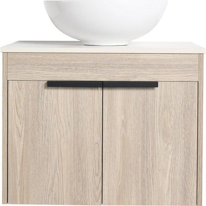 24" Modern Design Float Bathroom Vanity With Ceramic Basin Set, Wall Mounted White Oak Vanity With Soft Close Door, KD-PackingD-Packing Pieces