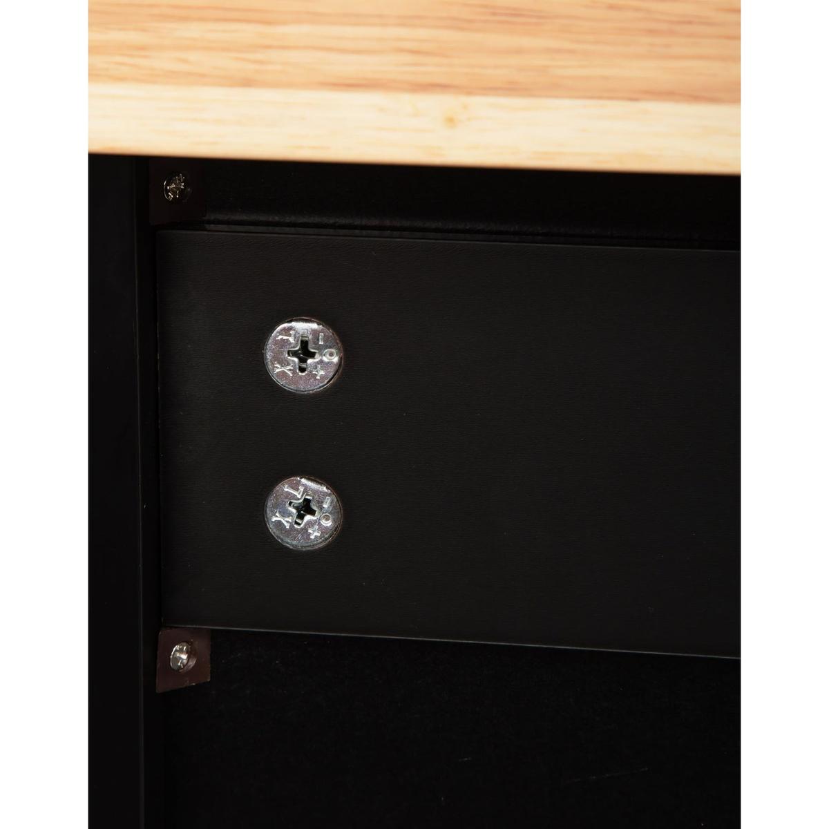 Kitchen Island & Kitchen Cart, Mobile Kitchen Island with Extensible Rubber Wood Table Top, adjustable Shelf Inside Cabinet, 3 Big Drawers, with Spice Rack, Towel Rack, Black-Beech .