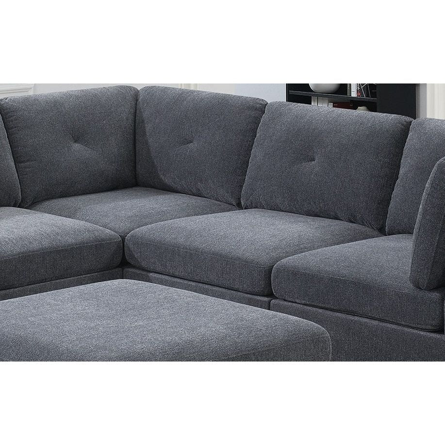 Ash Grey Chenille Fabric Modular Sectional 6pc Set Living Room Furniture Corner Sectional Couch 3x Corner Wedge 2x Armless Chairs and 1x Ottoman Tufted Back