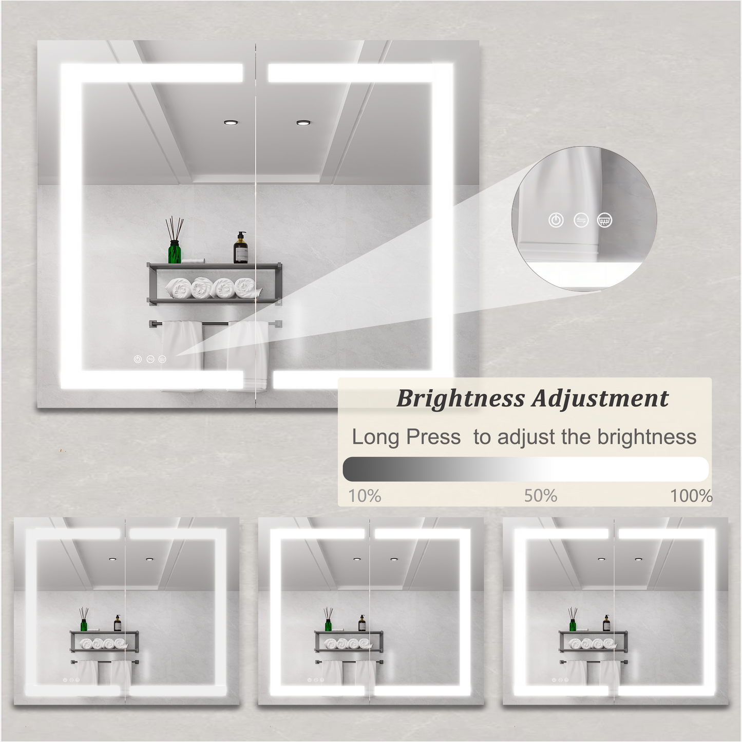 36 x 30 inch Medicine Cabinet with LED Vanity Mirror, Anti-Fog, Recessed or Surface Mount, Waterproof, Dimmable, Aluminum 3000K~6000K Lighted Double Door Bathroom Cabinet with Touch Switch