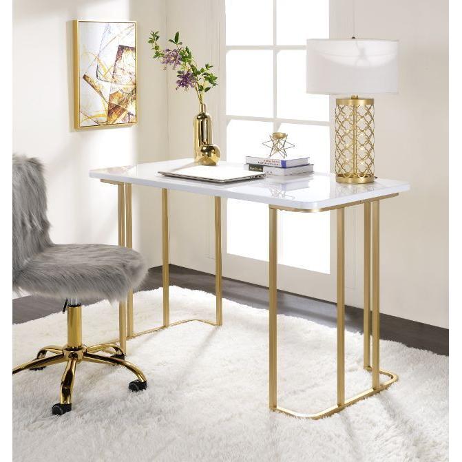 Estie Writing Desk, White & Gold Finish