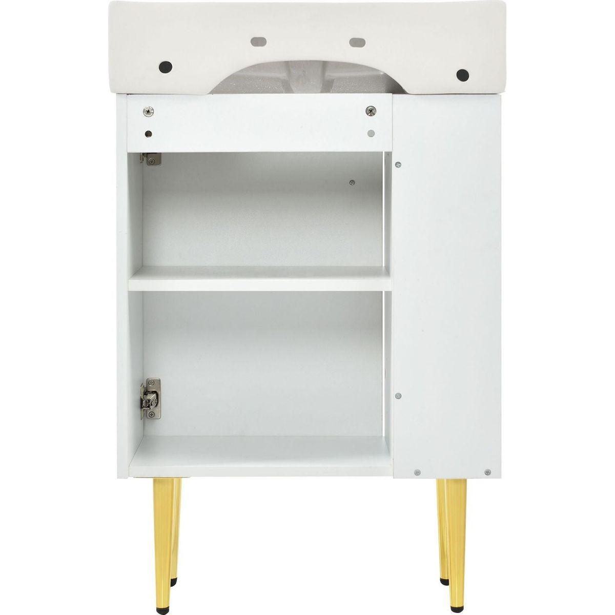 21.6" white Bathroom vanity, Combo Cabinet, Bathroom Storage Cabinet, Single Ceramic Vessel Sink, Left side storage