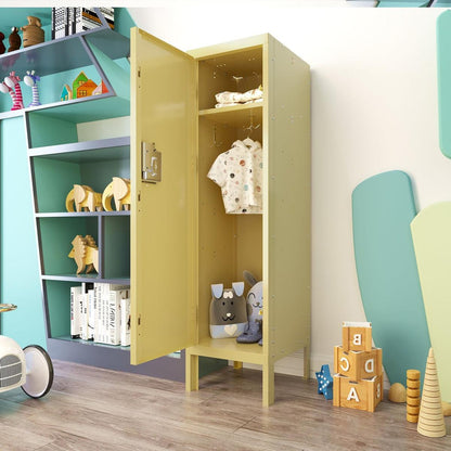 1 Door Tall Single Metal Locker-Retro Style Storage Cabinet--Industrial Furniture--For Living Room/Bedroom/Storage Room/Gym/School--Yellow