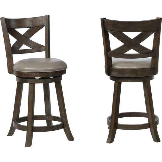 2Pc Beautiful Elegant Upholstered Low Swivel Chair Stool Faux Leather Upholstery Padded Back Kitchen Dining Rustic Gray