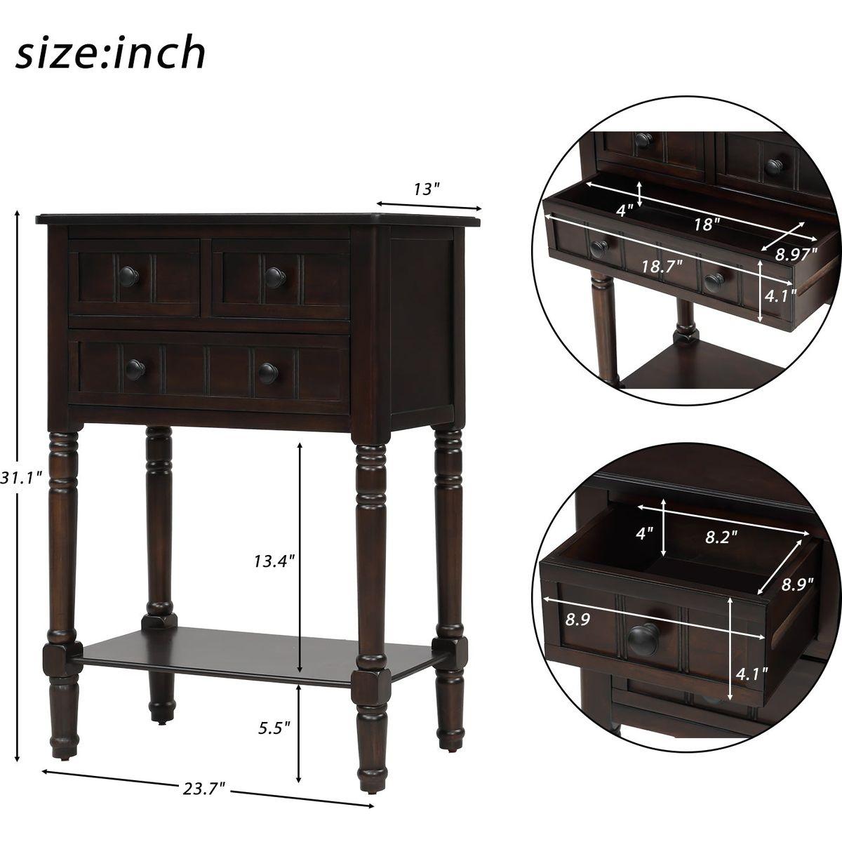 Narrow Console Table, Slim Sofa Table with Three Storage Drawers and Bottom Shelf for Living Room, Easy Assembly (Espresso) - Streamdale Furniture