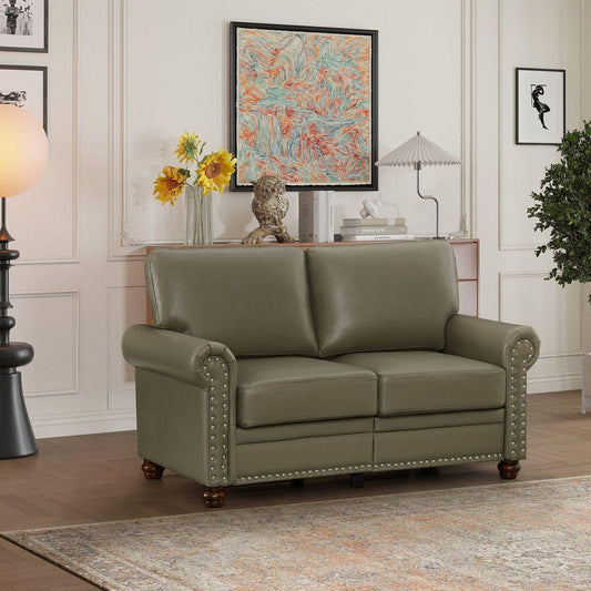 Living Room Sofa Loveseat Chair Grey Faux Leather