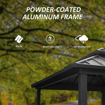 Grill Gazebo 8' x 6', Aluminum BBQ Gazebo Outdoor Metal Frame with Shelves Serving Tables, Permanent Double Roof Hard top Gazebos for Patio Lawn Deck Backyard and Garden (Grey)