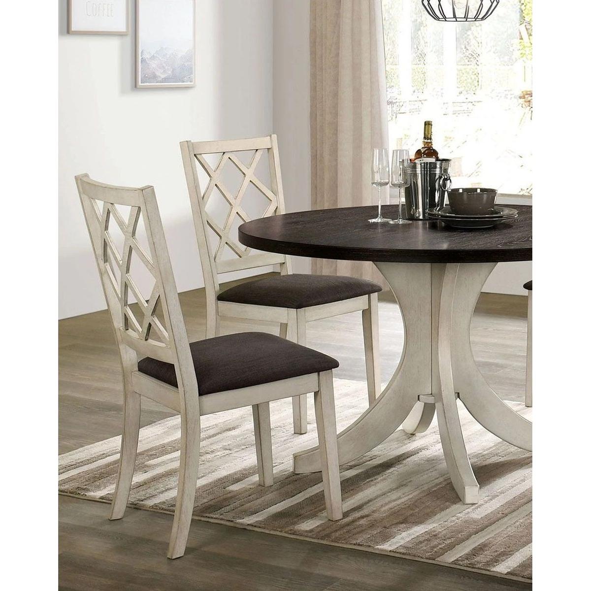 Antique White Solid wood Set of 2 Chairs Unique Design Back Kitchen Dining Room Breakfast Grey Cushion Seat Chair Fabric