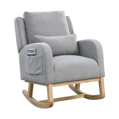 27.5" W Modern Accent High Back Living Room Casual Armchair Rocker with One Lumbar Pillow, Two Side Pockets, Teddy.