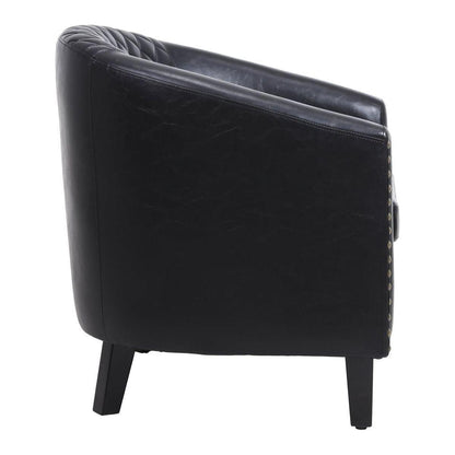 accent Barrel chair living room chair with nailheads and solid wood legs Black pu leather