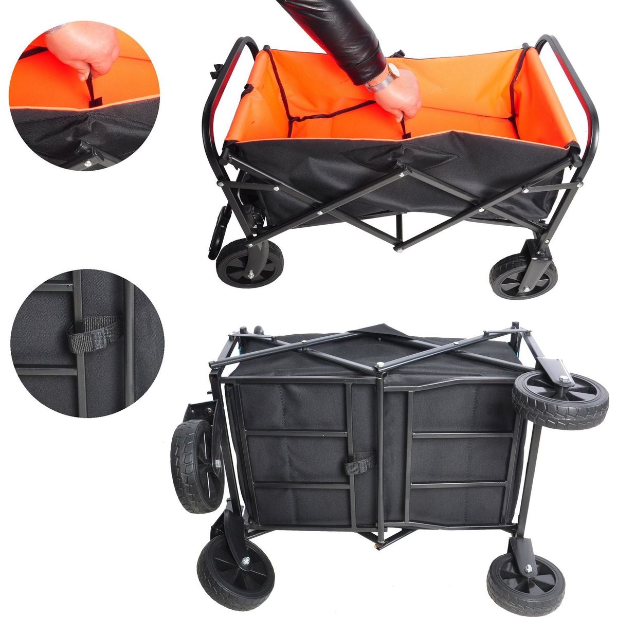 Folding Wagon Garden Shopping Beach Cart black+yellow