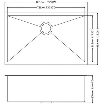 32x19 inch Undermount Kitchen Sink 16 Gauge Stainless Steel Single Bowl Kitchen Sink Gunmetal Black