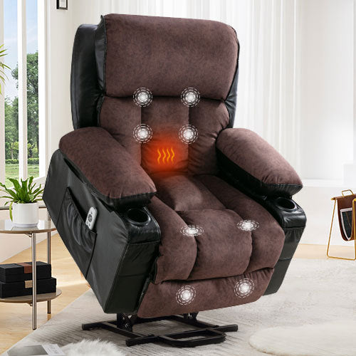 Power Lift Recliner Chair Recliners for Elderly with Heat and Massage Recliner Chair for Living Room with Infinite Position and Side Pocket,USB Charge Port.BLACKBROWN