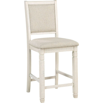 Antique White Finish Wooden Counter Height Chairs 2pcs Set Textured Fabric Upholstered Dining Chairs