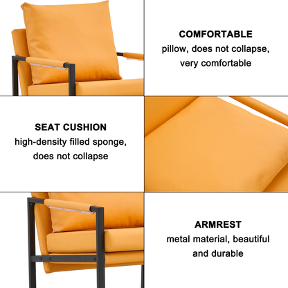 PU Leather Accent Arm Chair Mid Century Upholstered Armchair with Metal Frame Extra-Thick Padded Backrest and Seat Cushion Sofa Chairs for Living Room (orange PU Leather + Metal Frame + Foam)SF-008