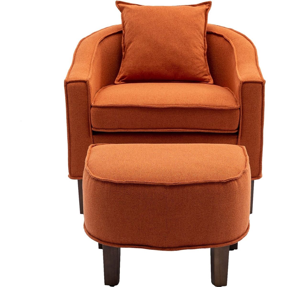 Accent Chair with Ottoman, Mid Century Modern Barrel Chair Upholstered Club Tub Round Arms Chair for Living Room