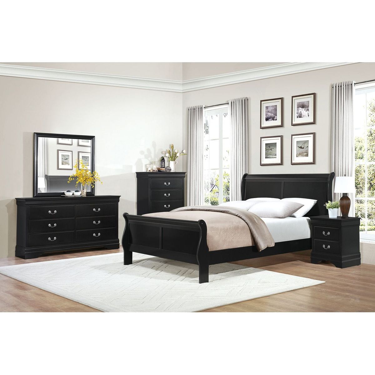 Classic Louis Philippe Style Black Finish 1pc Nightstand of Drawers Traditional Design Bedroom Furniture