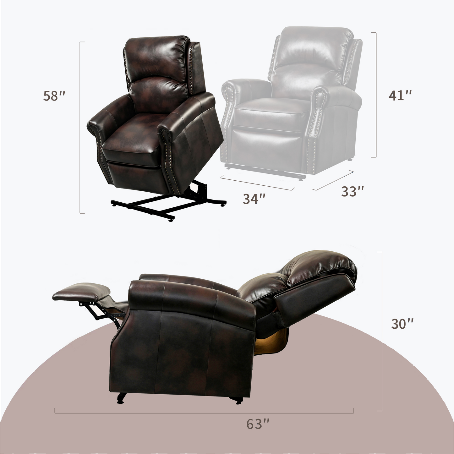 Lehboson Lift Chair Recliners, Electric Power Recliner Chair Sofa for Elderly, massage and heating (Brown)