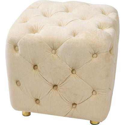 Beige Modern Velvet Upholstered Ottoman, Exquisite Small End Table, Soft Foot Stool, Dressing Makeup Chair, Comfortable Seat for Living Room, Bedroom, Entrance