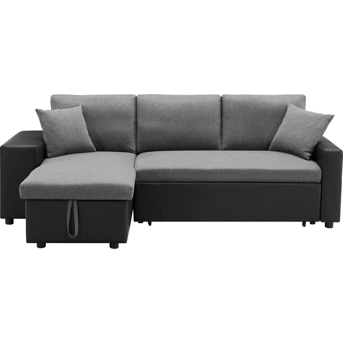 92.5" Linen Reversible Sleeper Sectional Sofa with storage and 2 stools Steel Gray