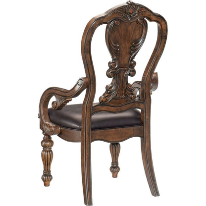 Traditional Formal Dining Furniture Armchairs Set of 2pc Dark Oak Finish Wood Frame Faux Leather Upholstered Seat