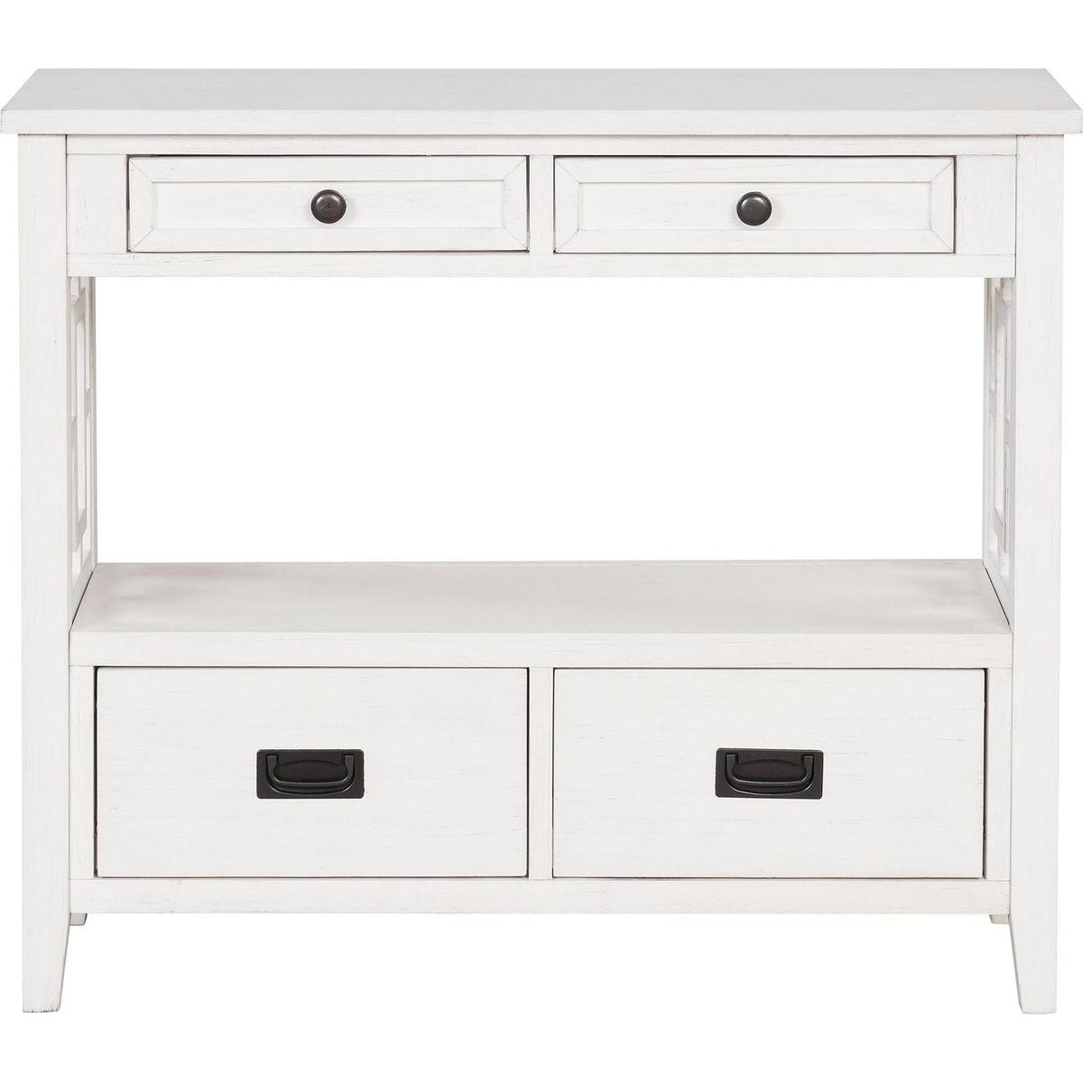 36" Farmhouse Pine Wood Console Table Entry Sofa Table with 4 Drawers & 1 Storage Shelf for Entryway Living Room Bedroom Hallway Kitchen (Antique White)