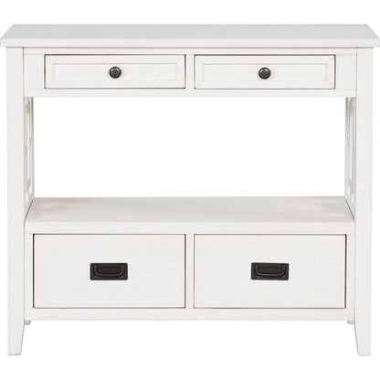 36" Farmhouse Pine Wood Console Table Entry Sofa Table with 4 Drawers & 1 Storage Shelf for Entryway Living Room Bedroom Hallway Kitchen (Antique White)