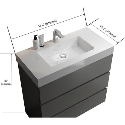 Alice 36" Gray Bathroom Vanity with Sink, Large Storage Freestanding Bathroom Vanity for Modern Bathroom, One-Piece White Sink Basin without Drain and Faucet