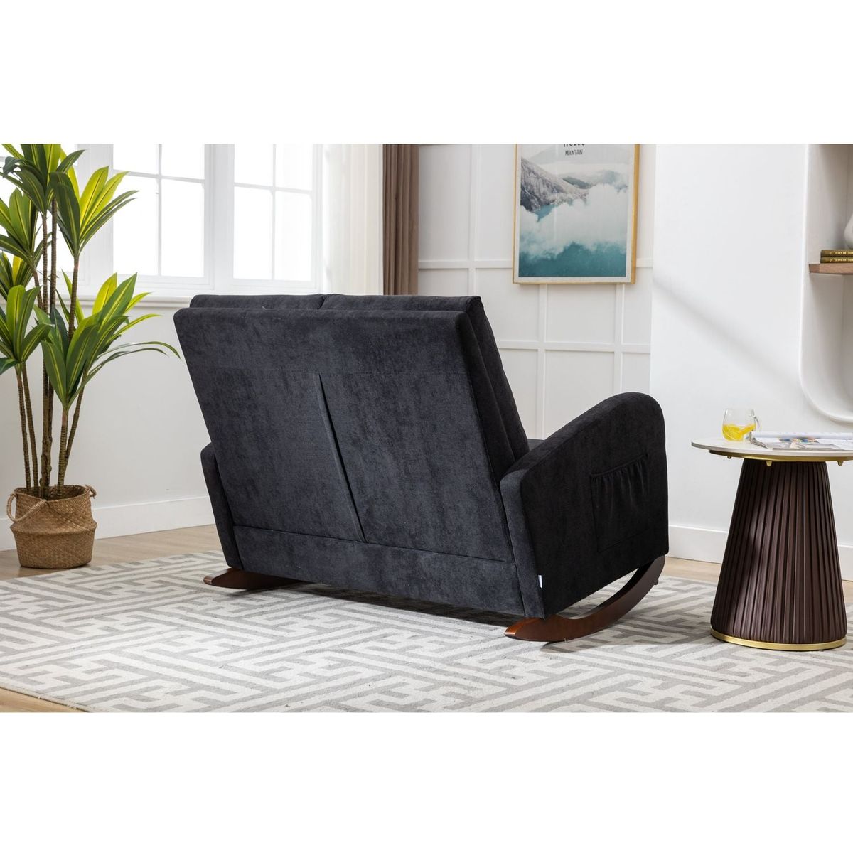 Rocking Chair Upholstered Mid Century Modern Rocker Oversized Wingback Armchair for Living Room