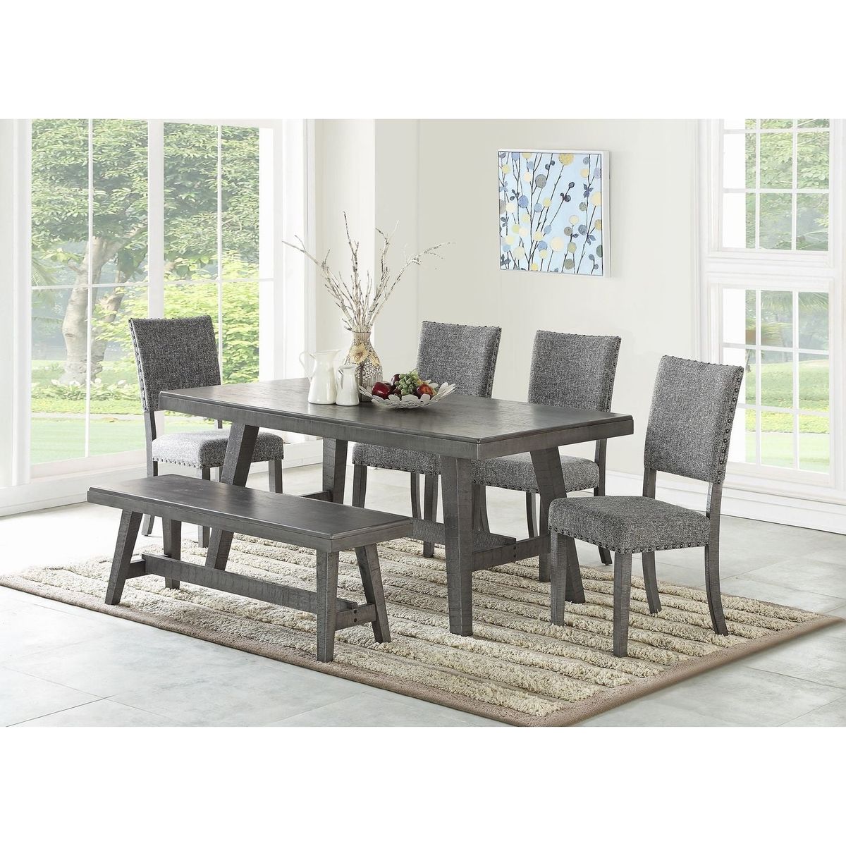 Modern Gray Fabric Upholstered Set of 2 Side Chairs Dining Room Saw Tooth Engraving